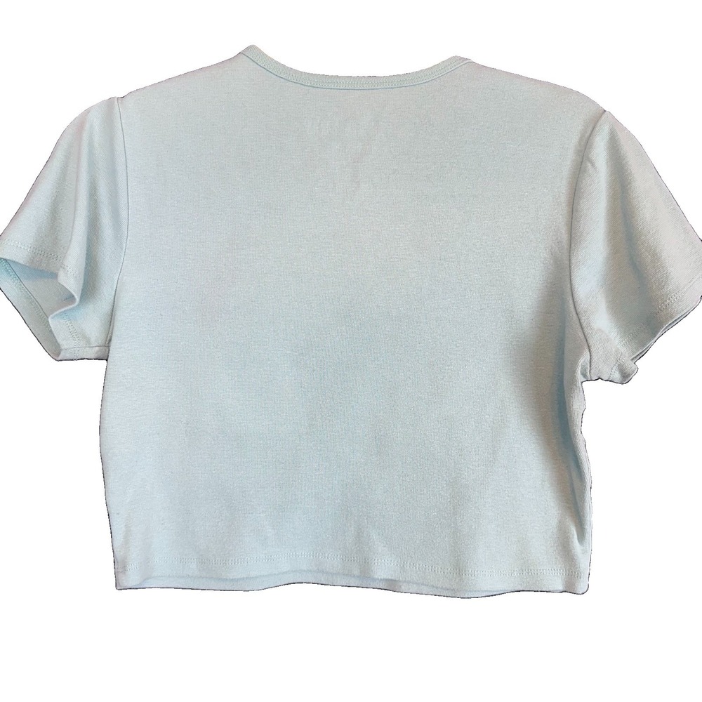 The Flintstones Women's Blue Cropped Graphic Print V-Neck Tee Shirt Size L